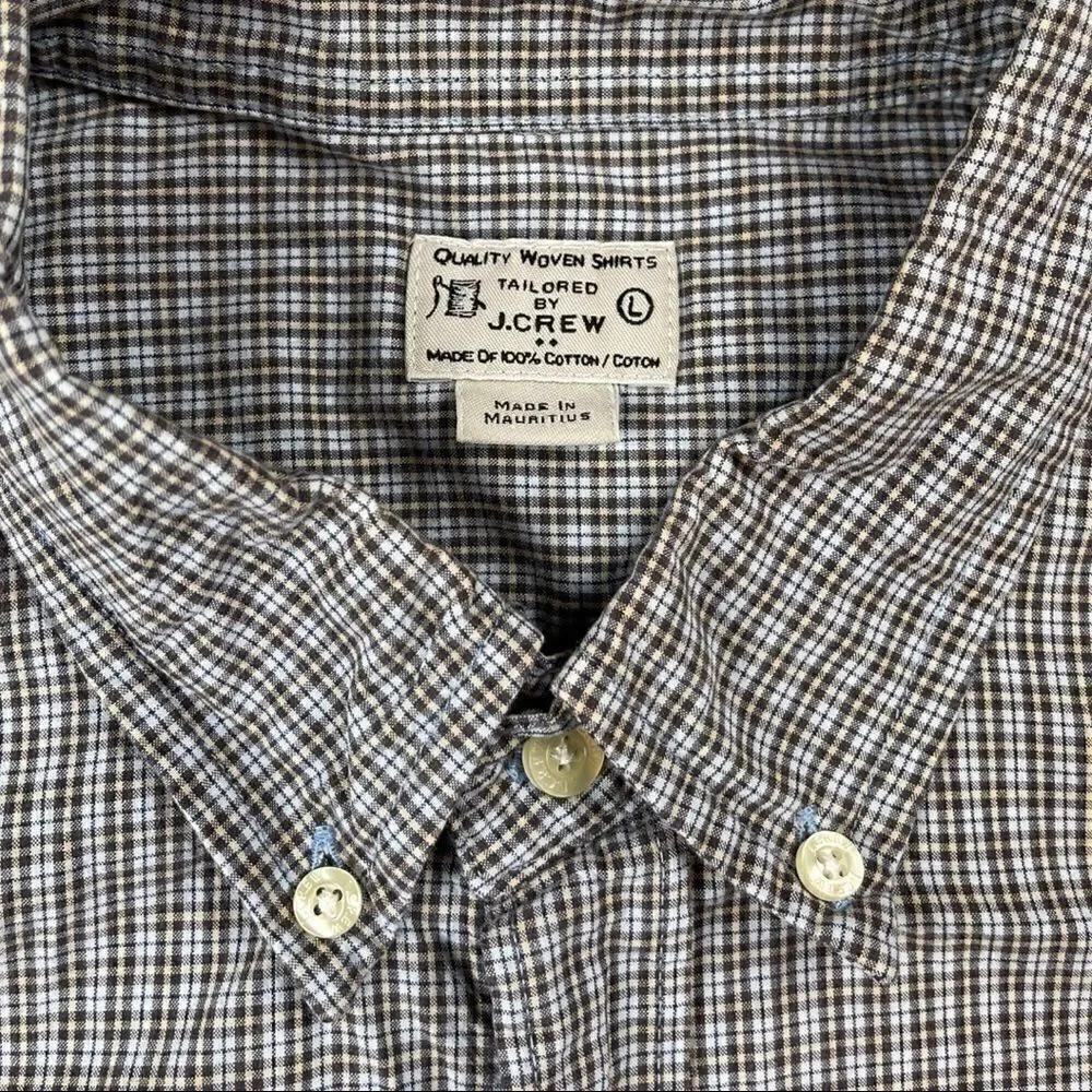 J. Crew Shirt Mens Large Size L Brown‎ Blue Plaid Long Sleeve Button Down